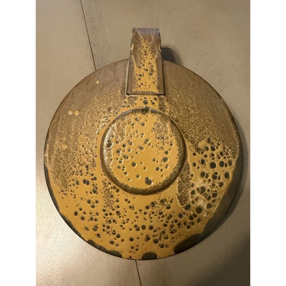 Vintage Hanova Pasadena Enamelware Enamel Steel Plate Candleholder Brutalist